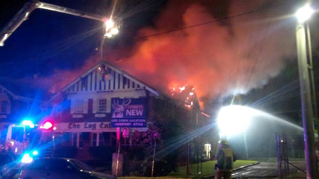 Fire destroyed the old Log Cabin in March 2012 after 73 years of operation. Picture: Matt Black Productions