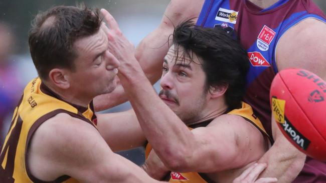Drysdale’s Jack Jenkins (left) made life difficult for Modewarre’s forwards. Picture: Mark Wilson