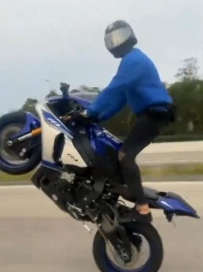 Still from a video showing a motorbike being driven at high speed on the M1. Picture: Nine Gold Coast News.