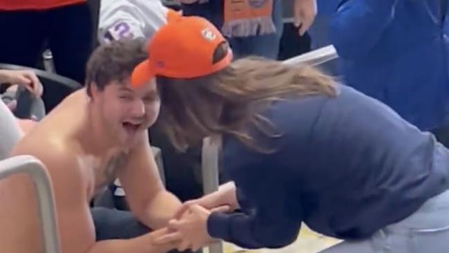 A public marriage proposal at an ice hockey game in New York  went horribly wrong on Friday AEDT, with footage of the heartbreaking incident going viral.