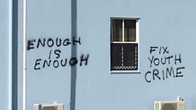 An anti-crime message painted on the wall of Mulgrave MP Curtis Pitt's Gordonvale office last week. Picture: Supplied