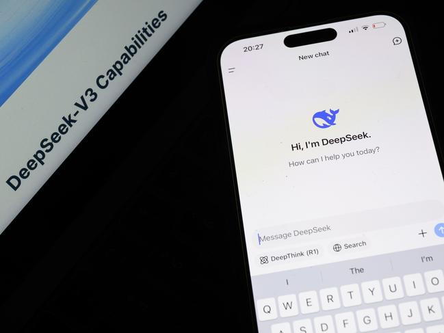 LONDON, ENGLAND - JANUARY 29: In this photo illustration, the Deepseek search page is displayed on a mobile phone in front of a laptop screen displaying the Deepseek homepage, on January 29, 2025 in London, England. This week's news that the DeepSeek Chatbot app, developed by China, was downloaded from the Apple app store significantly more times than the US-developed ChatGPT from Open AI, wiped billions off the global tech market. The advent of DeepSeek has shown there is a more viable, efficient, and cost-effective future for AI development in a shift away from the current high cost, high tech model.  (Photo by Leon Neal/Getty Images)