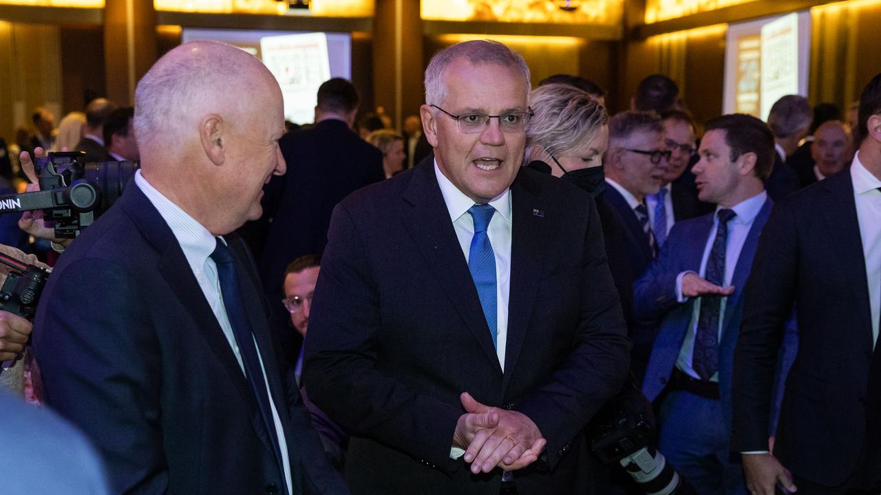 Prime Minister Scott Morrison meets Richard James Barr Goyder AO in Perth. Picture: Jason Edwards