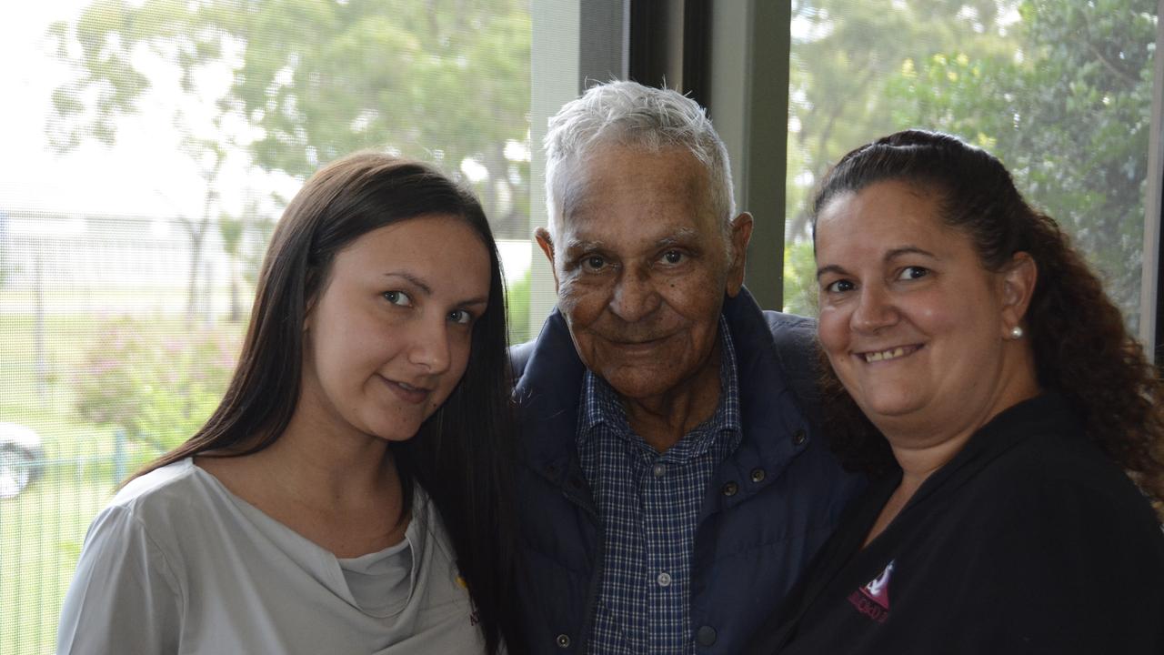 Darby McCarthy with granddaughter Shay Collins (left) and daughter Chelsea Lucas at Oakey Hospital this week. Picture: Glen McCullough