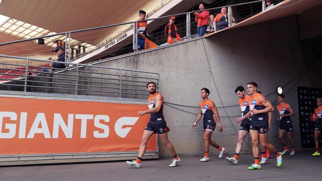 Stephen Coniglio leads the Giants through the race at Giants Stadium on Saturday. Picture: Getty Images