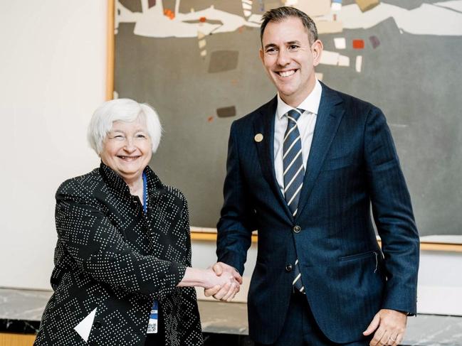 Australian Treasurer Jim Chalmers meets with US Treasury Secretary Janet Yellen in Washington DC earlier this year. Picture: Supplied