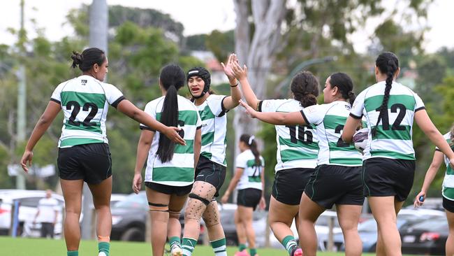 Sunnybank players celebrate a try earlier in the season. Picture, John Gass