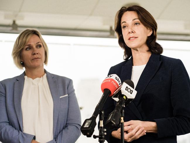 Independent candidate for Mackellar at the 2022 federal election, Sophie Scamps (right), with Warringah independent MP Zali Steggall, at the launch of their climate change policies at McMahon's Point on April 28. Picture: Supplied