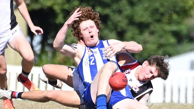 Mt Gravatt player Rafe PriestleyQAFL colts Australian football: Morningside v Mt Gravatt.Saturday July 22, 2023. Picture, John Gass