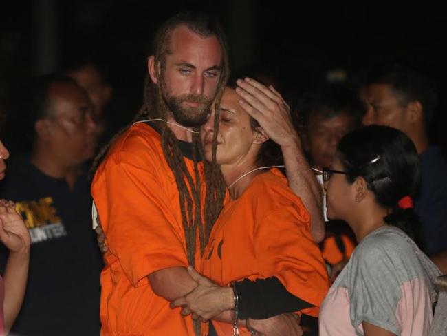 David Taylor comforts his girlfriend, Sara Connor. Picture: Zul Edoardo.