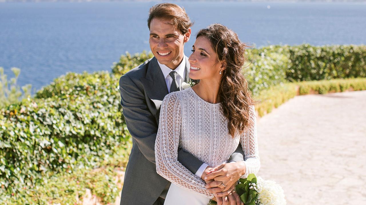 Rafa Nadal poses with wife Xisca Perello after they were married. Photo by Fundacion Rafa Nadal via Getty Images