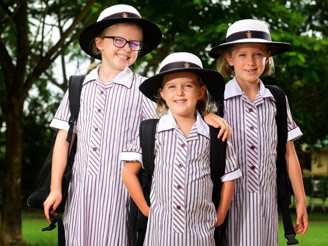 Sibling's Molly Maley grade 4, Pippa Maley grade 1 and Darcie Maley grade 2 are excited to get back to school at Haileybury Rendall School for the new semester.Picture: Justin Kennedy