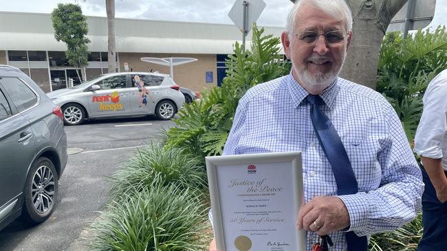 Coffs Harbour Justice of the Peace Ron Perry honoured for 50 years' service. Picture: Chris Knight