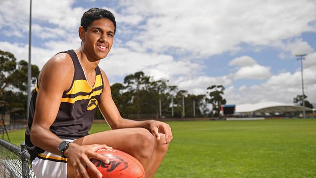 Nasiah Wanganeen, nephew of Gavin Wanganeen and son of Terry Milera, has been selected in the 2021 SANFL Talent hub. Picture: Tom Huntley