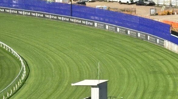 First pictures of the new 'sight screen' at Eagle Farm, which is meant to stop horses shying at a building at the point of the home turn - Photo Supplied