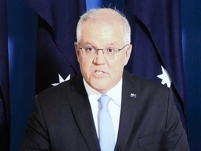 CANBERRA, AUSTRALIA-NCA NewsWire Photos 30 NOVEMBER 2020: The Prime Minister Scott Morrison during a virtual press conference from his quarantined accommodation at the Lodge in Canberra.Picture: NCA NewsWire / Gary Ramage