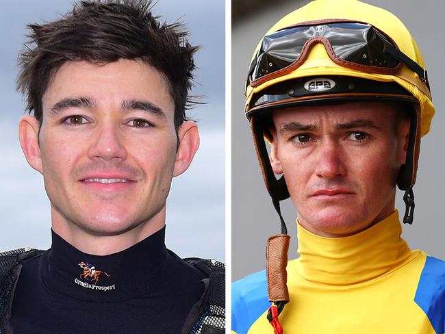 Jockey brothers Jake (left) and Regan Bayliss will go head-to-head in a Group 1 for the first time on Saturday. Pictures: File