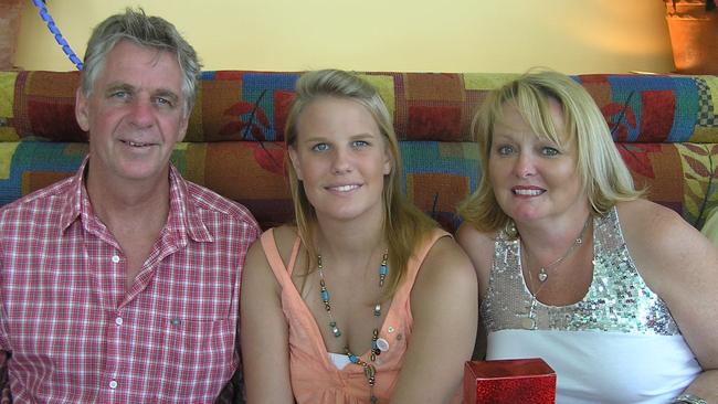 Joe, Maddie and Fiona Riewoldt enjoying Christmas together in 2005. Picture: Supplied