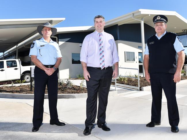 Police Minister Mark Ryan and Coolum Police Station officer-in-charge Hardy Wirth tour the brand new facility with Inspector Jon Lewis. Photo Patrick Woods / Sunshine Coast Daily.