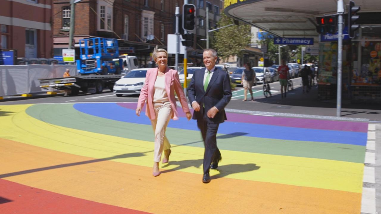 Bill Shorten, here with Tanya Plibersek, says he will be the first Australian prime minister to complete the Mardi Gras march if he wins the next election. Picture: news.com.au