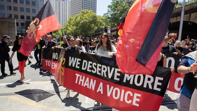 Protesters at the Invasion Day rally in Sydney. Picture: NCA NewsWire / Brendan Read