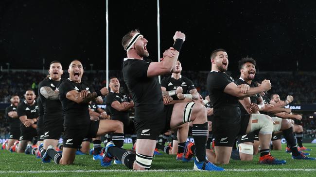 The All Blacks perform the haka before The Rugby Championship Test and Bledisloe Cup match against Australia at Eden Park last August. Picture: Getty Images