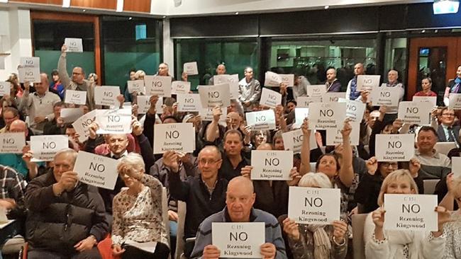 Protesters to the Kingswood development at a recent meeting.