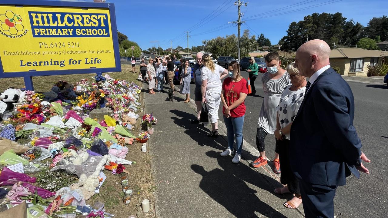 Premier at the time, Peter Gutwein, and his family paid their respects at Hillcrest Primary School. Picture: Jack Evans