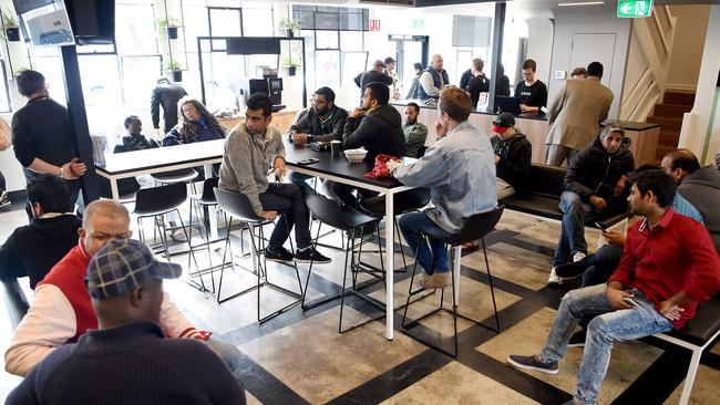 Potential Uber drivers wait to be tested at Uber's new Port Melbourne facility. Picture: Nicole Garmston