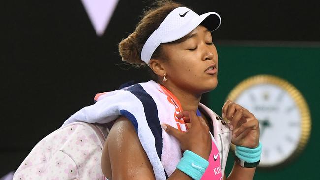 Naomi Osaka walks off the court after her loss. Picture: AFP Images