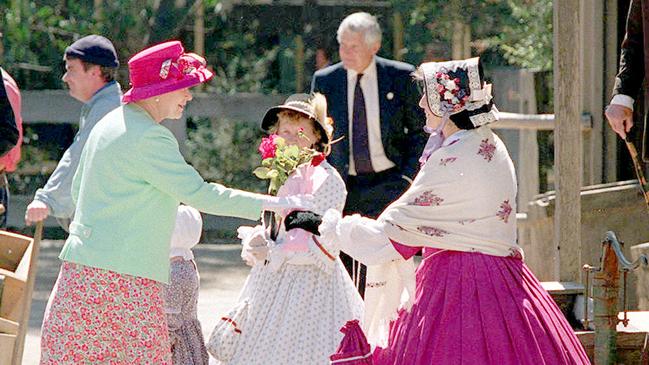 Queen Elizabeth II at Sovereign Hill, Ballarat during a royal visit (24 March 2000).