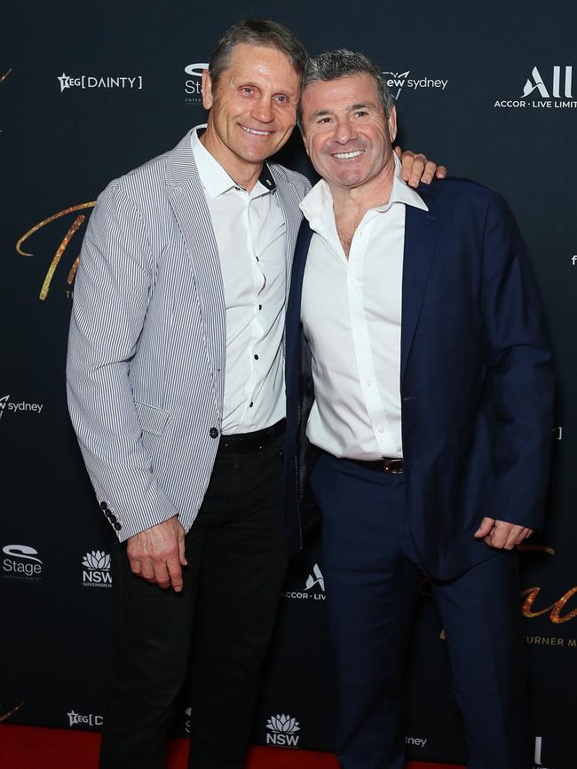 Wayne Pearce and Ben Elias attend opening night of Tina: The Tina Turner Musical at Theatre Royal in Sydney. Picture: Getty Images