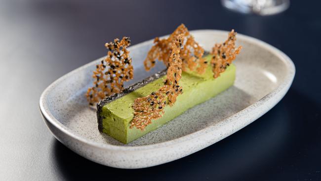 Save your after dinner calories for the black sesame and green tea parfait. Picture: Jason Edwards