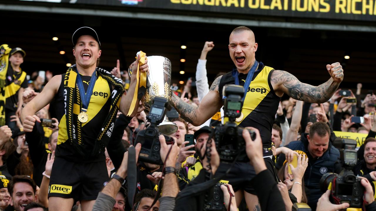 Liam Baker and Dustin Martin could be celebrating another Richmond premiership soon, according to Fox Footy experts. Picture: Michael Klein.