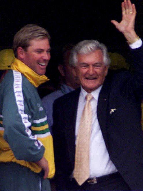 Former Prime Minister Bob Hawke with Warne.