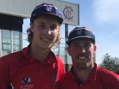 Campbell Kellaway with Melbourne skipper Blake Thomson.