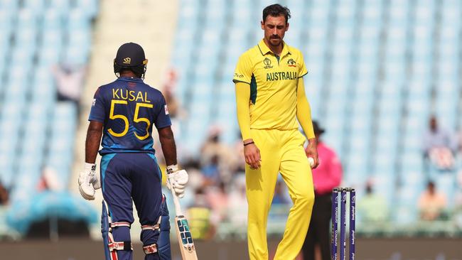 Mitchell Starc repeatedly warned Kusal Perera for over-backing up. Picture: Robert Cianflone/Getty Images