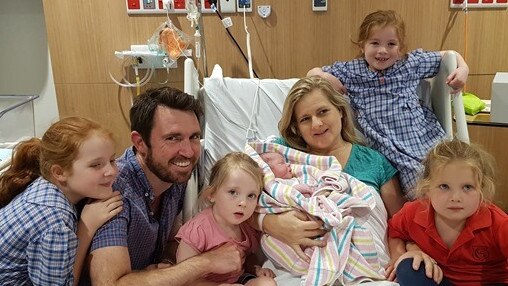 The Blaikie family celebrating the birth of Jeremiah with mum Alison, 38. Left to right Ellyanna, 8, father Ross, 41, Lydia, 3, Vivienne, 7 (top back) and bottom right Hannalise, 5.