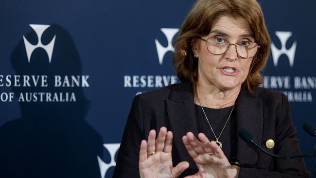 SYDNEY, AUSTRALIA - NewsWire Photos JUNE 18, 2024: Reserve Bank Governor Michele Bullock during a press conference following Tuesdays decision to keep interest rates on hold. Picture: NewsWire / Nikki Short