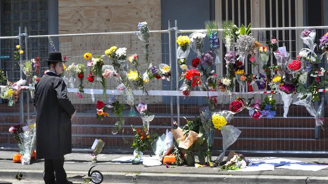 Flowers at the Adass Israel Synagogue on Sunday in Ripponlea. Picture: David Crosling