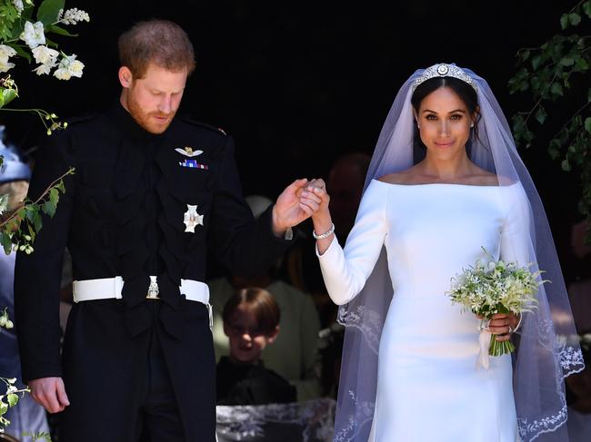 Prince Harry and Meghan Markle at their star-studded royal wedding in 2018, attended by Princess Eugenie and even Harry’s ex, Cressida Bonas Picture: Getty Images