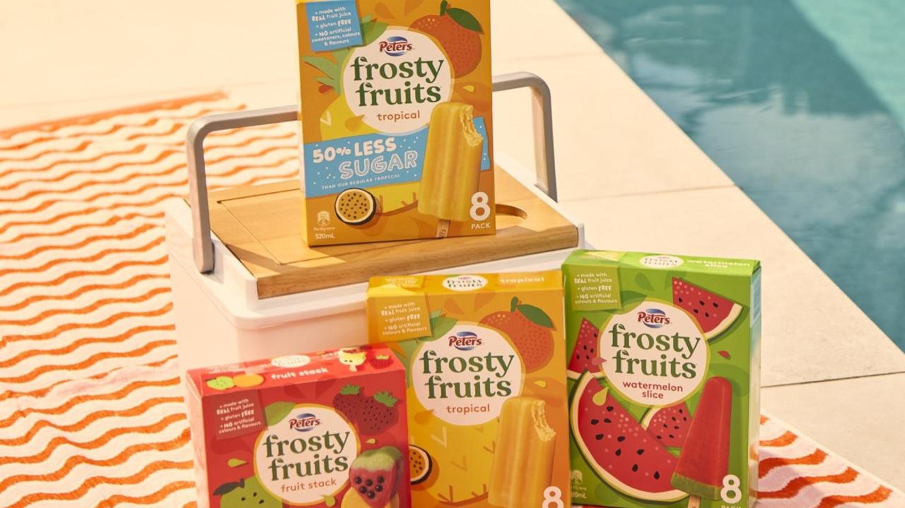 Aussie ice-cream maker Peters Ice Cream has introduced a new Frosty Fruits offering with a reduced sugar count. Picture: Supplied