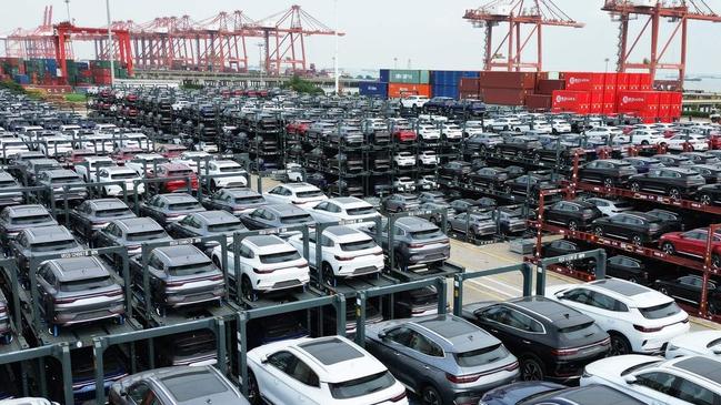 BYD’s electric vehicles waiting to be loaded at the port in Suzhou in September. Picture: AFP