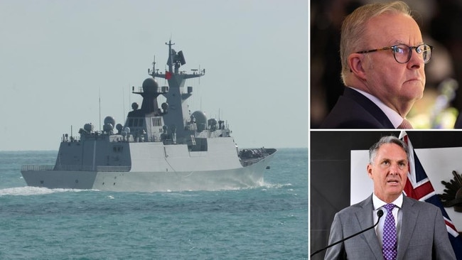Anthony Albanese, top, was criticised over his handling of a live-fire drill by the Chinese navy in March; inset, Defence Minister Richard Marles.