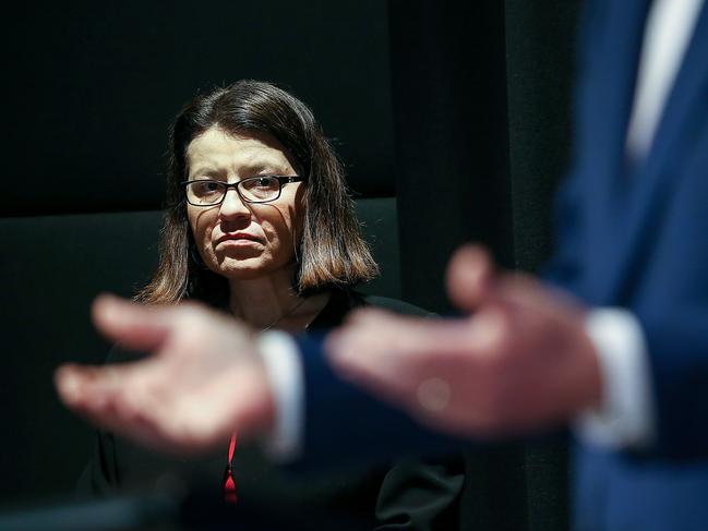 MELBOURNE, AUSTRALIA - NewsWire Photos AUGUST 10, 2020 : Victorian Premier Daniel Andrews announcing latest COVID-19 infection numbers as the state battles a second wave of the virus. Victorian Health Minister Jenny Mikakos looks on, Monday August 10, 2020. Picture : NCA NewsWire / Ian Currie