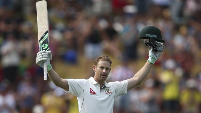 Adam Voges celebrates a double century against New Zealand last February.