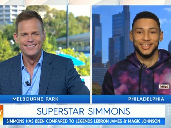 Today’s newsreader Tom Steinfort interviewed Australian NBA star Ben Simmons on the Today Show. Picture: Nine 