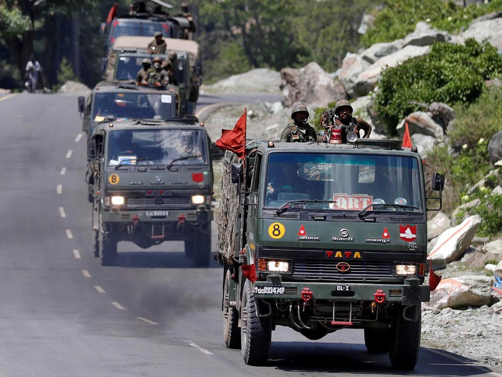 An Indian Army convoy moves along a highway leading to Ladak. Picture: Danish Ismail/Reuters