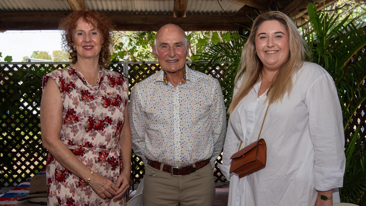 Ms Ruth Eirwen Jones, His Honour Professor the Honourable Hugh Heggie AO PSM and Melanie Plane NT News Editor during the 2024 Royal Darwin Show bake off. Picture: Pema Tamang Pakhrin