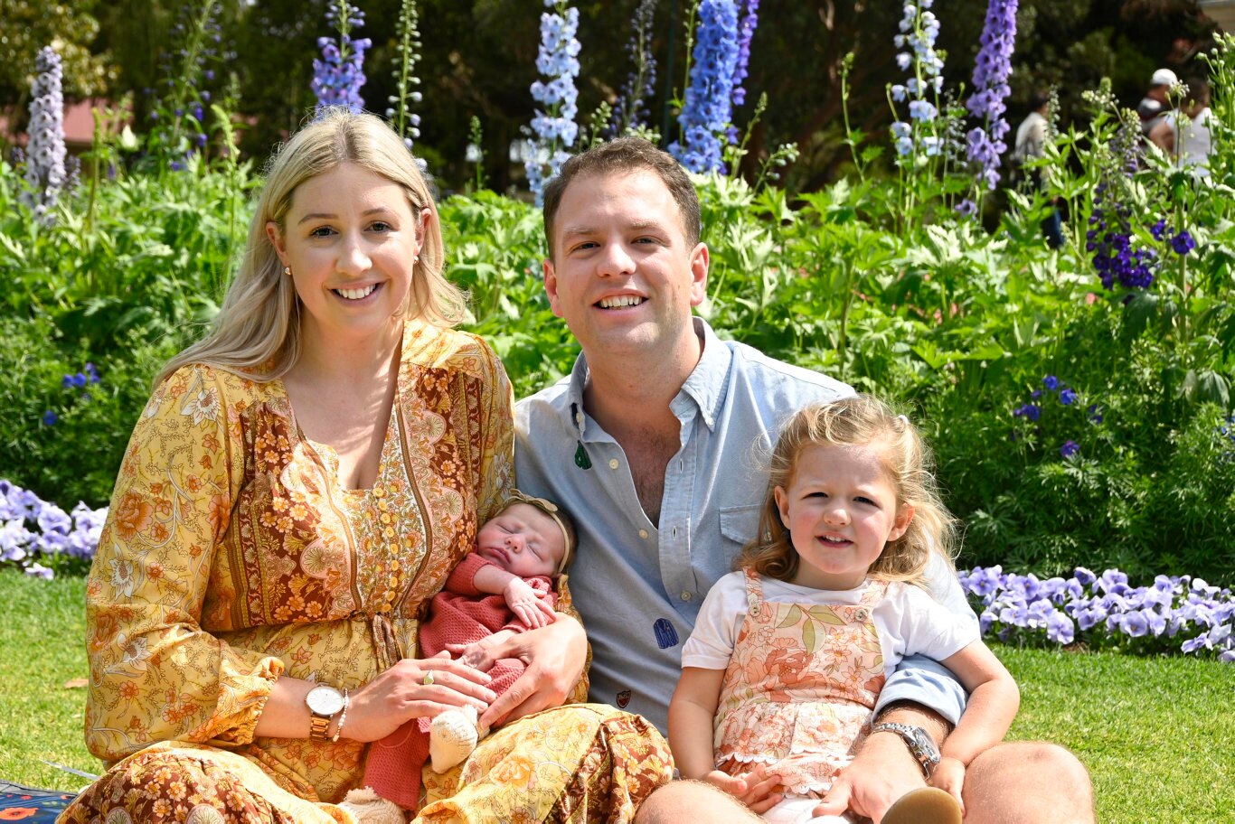 Father's Day Toowoomba. Matthew and Abbey Boulus with daughters Charlotte and 10-day-old Sophie.